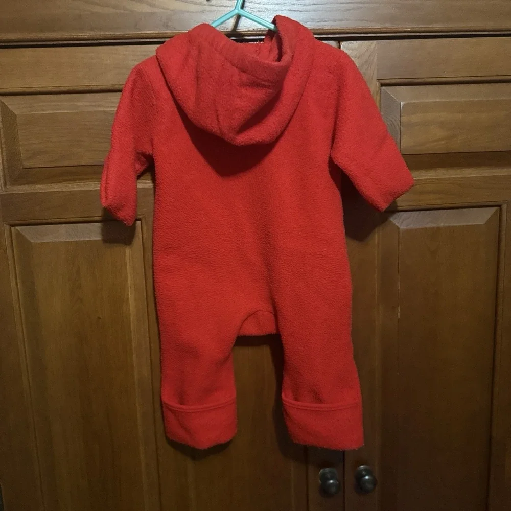 VTG Carter's Red Pram Suit 0-6 Month Warm Fleece Fold-Over Hands Feet Christmas